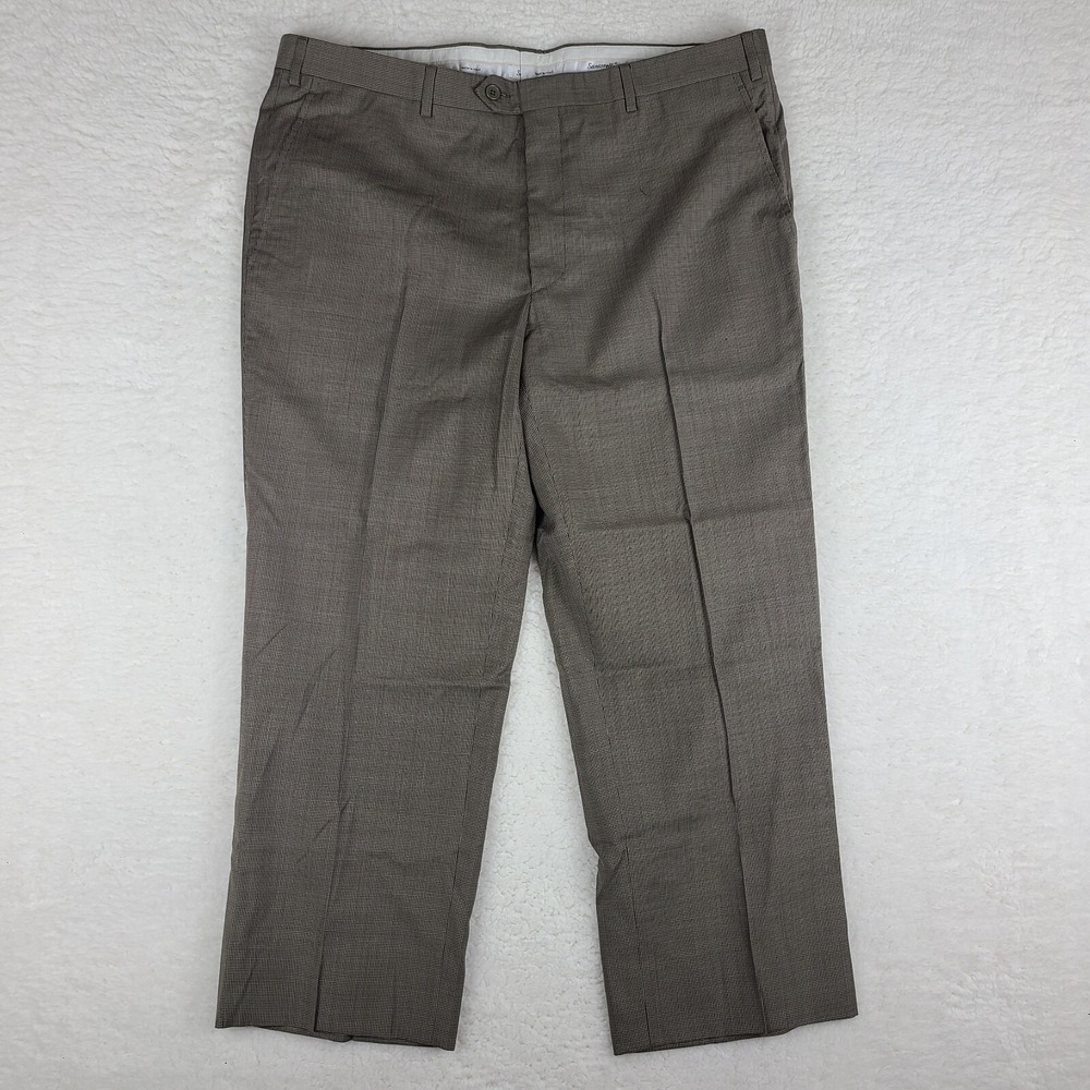 Santorelli Pants Mens 40x27 Brown‎ White Mini Check Romeo Dress Slacks *